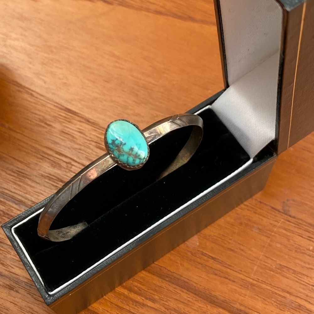 Vintage Mexican Sterling Silver Turquoise Bracelet 3D Boho Frida Kahlo 70s 80s